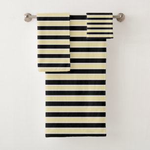 Beige, Black and White Stripes Bath Towel Set