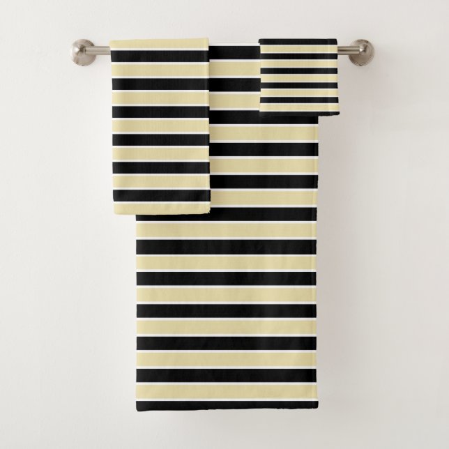 Beige, Black and White Stripes Bath Towel Set (Insitu)
