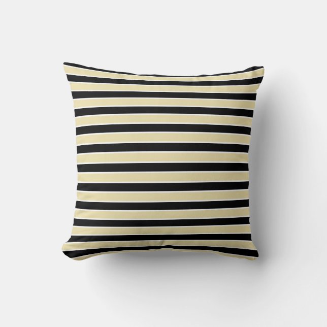 Beige, Black and White Stripes Cushion (Front)