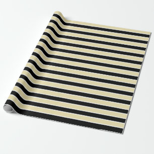 Beige, Black and White Stripes Wrapping Paper
