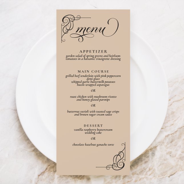 Beige & Black Calligraphy Wedding Reception Menu  (Creator Uploaded)
