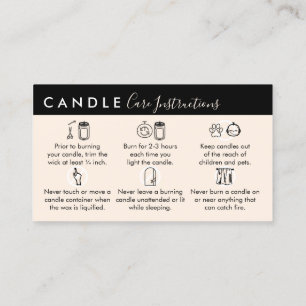 Beige Black Candle Care Instructions Business Card