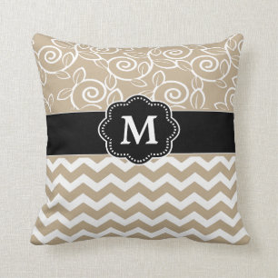 Beige Black Chevron Monogram Cushion