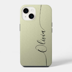 Beige Black Elegant Calligraphy Script Name iPhone 14 Case
