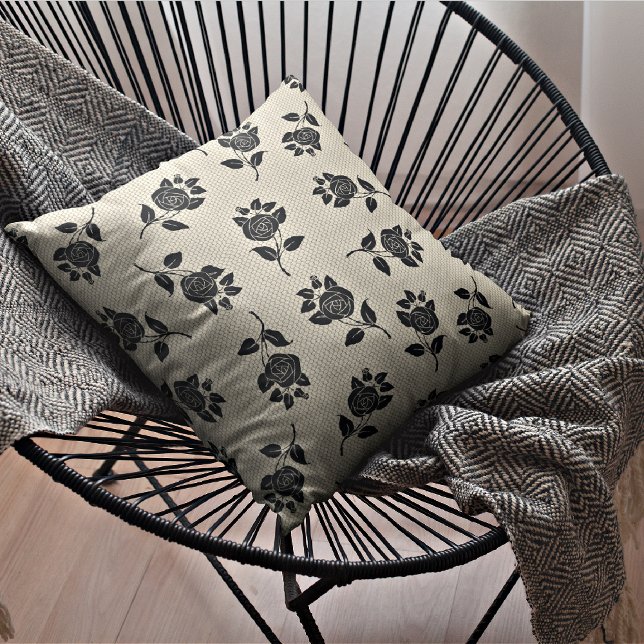 Beige & Black Floral | Decorative Throw Pillow (Creator Uploaded)