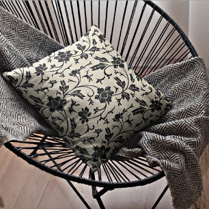 Beige & Black Floral Decorative Throw Pillow