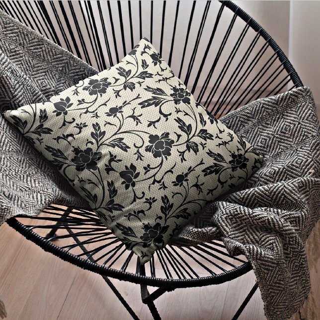 Beige & Black Floral | Decorative Throw Pillow (Creator Uploaded)