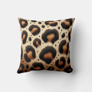 Beige & Black Leopard Fur Animal Print Spots  Cushion