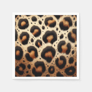 Beige & Black Leopard Fur Animal Print Spots Napkin