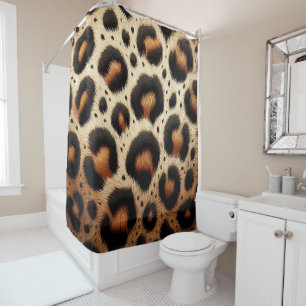 Beige & Black Leopard Fur Animal Print Spots Shower Curtain