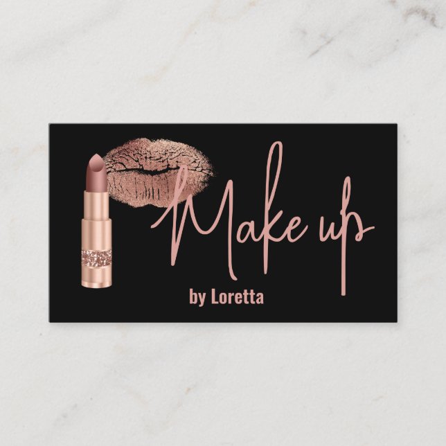 Beige Black Make up Business Card (Front)