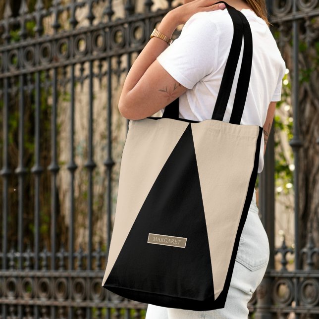 Beige Black Modern Minimal tote bag (Creator Uploaded)