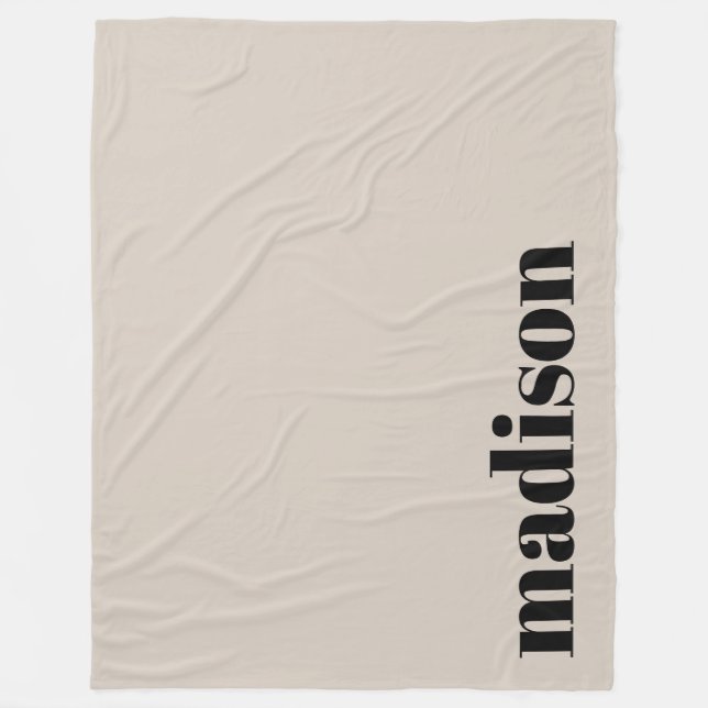Beige Black Modern Monogram Personalised Name Fleece Blanket (Front)