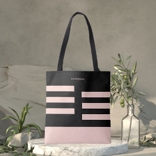 Beige Black Modern Trendy Stylish Tote Bag