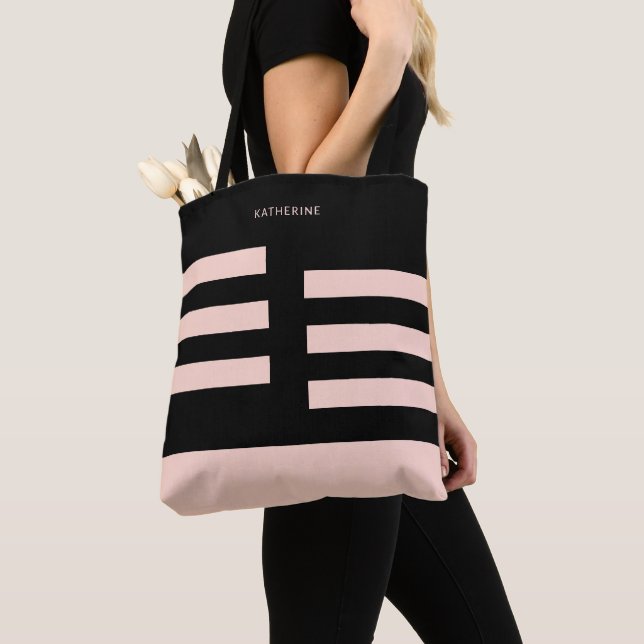Beige Black Modern Trendy Stylish Tote Bag (Close Up)