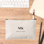 Beige black monogram initials name accessory pouch<br><div class="desc">A beige background,  black text. Personalise and add your monogram initials and full name.</div>