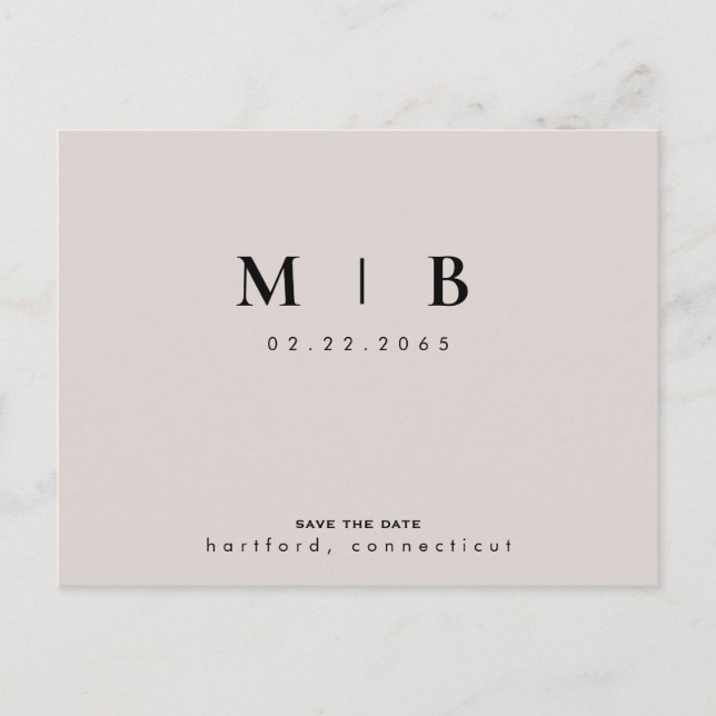 Beige & Black Monogram Save the Date Wedding Postcard (Front)