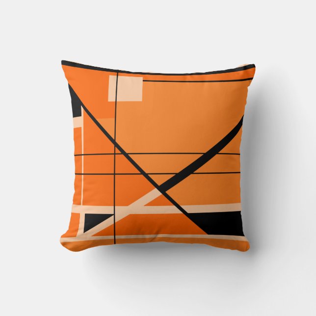 Beige, Black, Orange Background Geometric Abstract Cushion (Front)