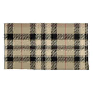 Beige Black Plaid Pair King  Pillowcase