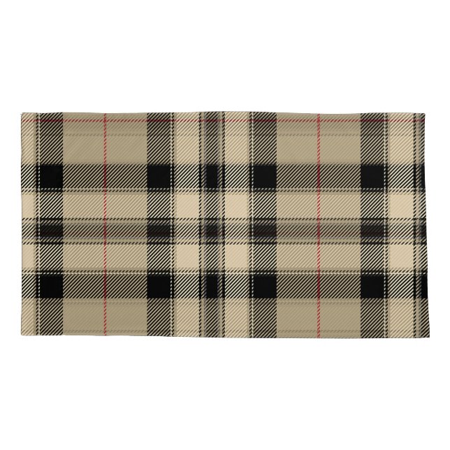 Beige Black Plaid Pair King  Pillowcase (Back-Left)