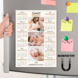 Beige Black Red 2026 Calendar Photo Collage Magnet