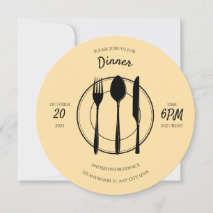 Beige Black Round Dinner Invitation