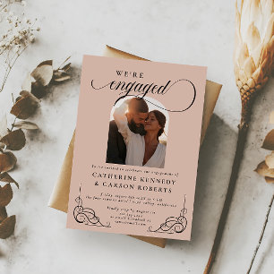 Beige & Black Script Calligraphy Engagement Party Invitation