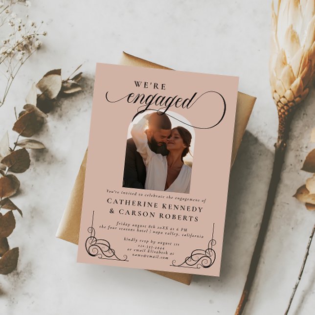 Beige & Black Script Calligraphy Engagement Party Invitation (Creator Uploaded)