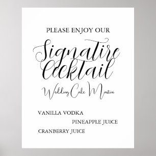 Beige Black Script Wedding Signature Drink Poster
