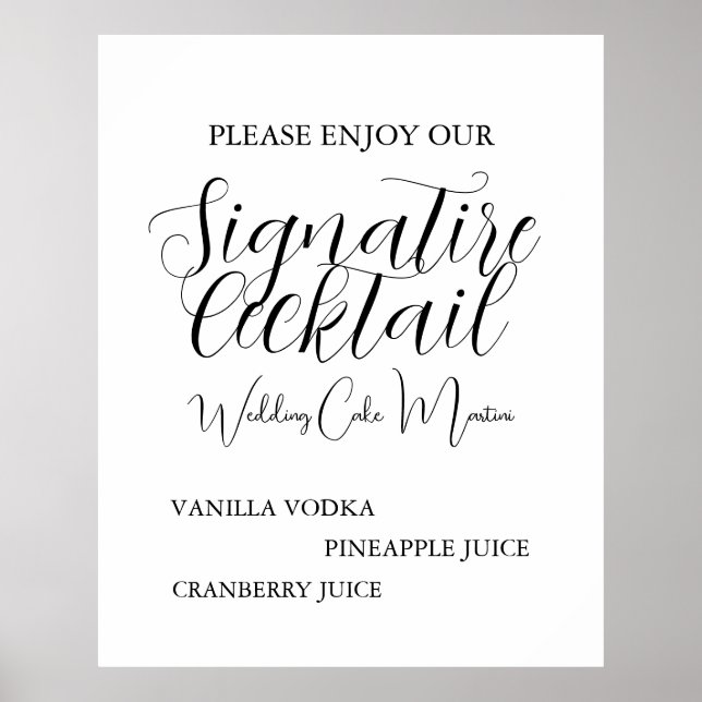 Beige Black Script Wedding Signature Drink Poster (Front)