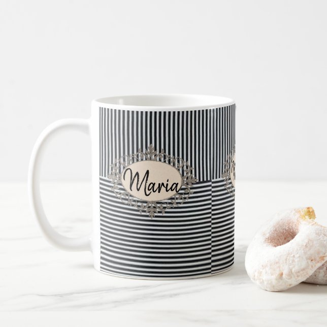 Beige Black Stripe Mug (With Donut)
