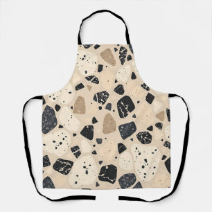 Beige Black Terrazzo Pattern Neutral Abstract Apron