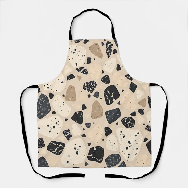 Beige Black Terrazzo Pattern Neutral Abstract  Apron (Front)
