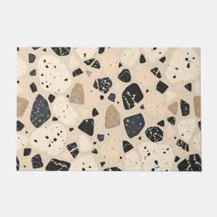 Beige Black Terrazzo Pattern Neutral Abstract Doormat
