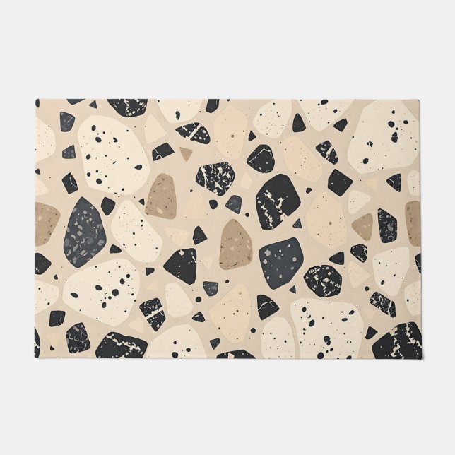 Beige Black Terrazzo Pattern Neutral Abstract  Doormat (Front)