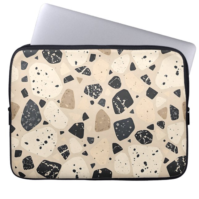 Beige Black Terrazzo Pattern Neutral Abstract  Laptop Sleeve (Front)