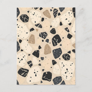 Beige Black Terrazzo Pattern Neutral Abstract Postcard