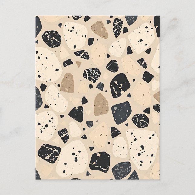 Beige Black Terrazzo Pattern Neutral Abstract  Postcard (Front)