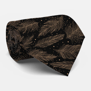 Beige black vintage feather pattern tie