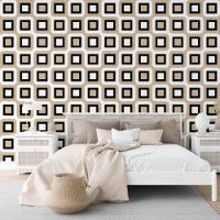 Beige Black White Midcentury Geometric Art Pattern