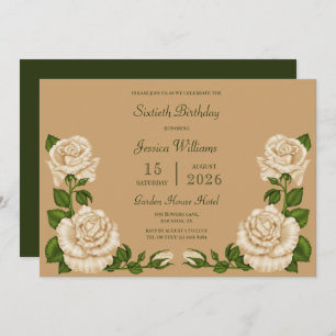 Beige Blossom Decoration 60th Birthday Invitation