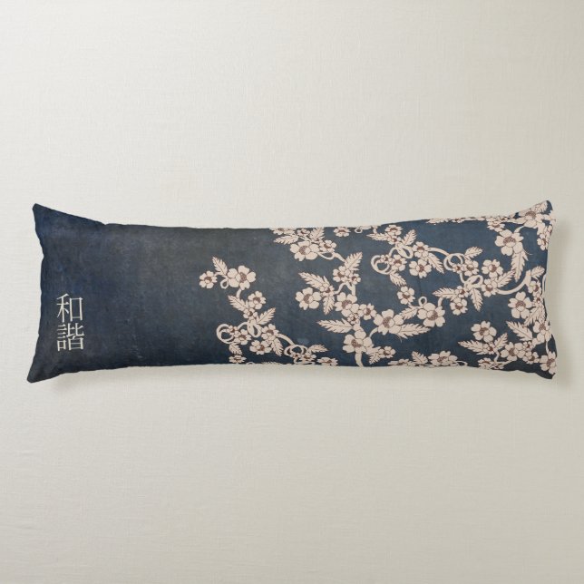 Beige blossoms blue textured "Unison" Body Cushion (Front)