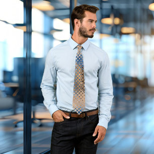 Beige Blue Abstract Glass Dots Pattern Tie