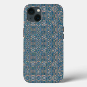 Beige Blue And Grey Alternating Pattern Design  iPhone 13 Case