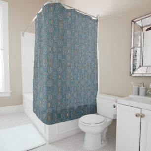 Beige Blue And Grey Alternating Pattern Design  Shower Curtain