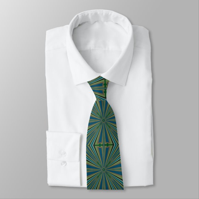 Beige Blue And Grey Alternating Pattern Design  Tie (Tied)