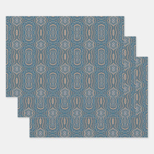 Beige Blue And Grey Alternating Pattern Design  Wrapping Paper Sheet