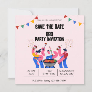 Beige Blue BBQ Save the Date Flat Card
