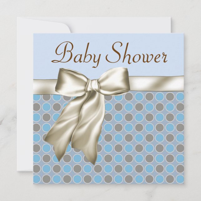 Beige Blue Brown Baby Boy Shower Invitations (Front)