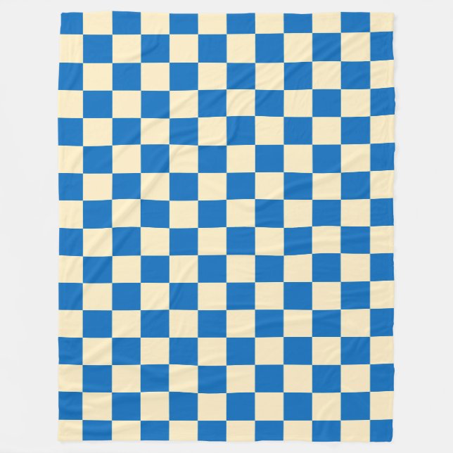 Beige + Blue Check Chequered Chequerboard Pattern Fleece Blanket (Front)